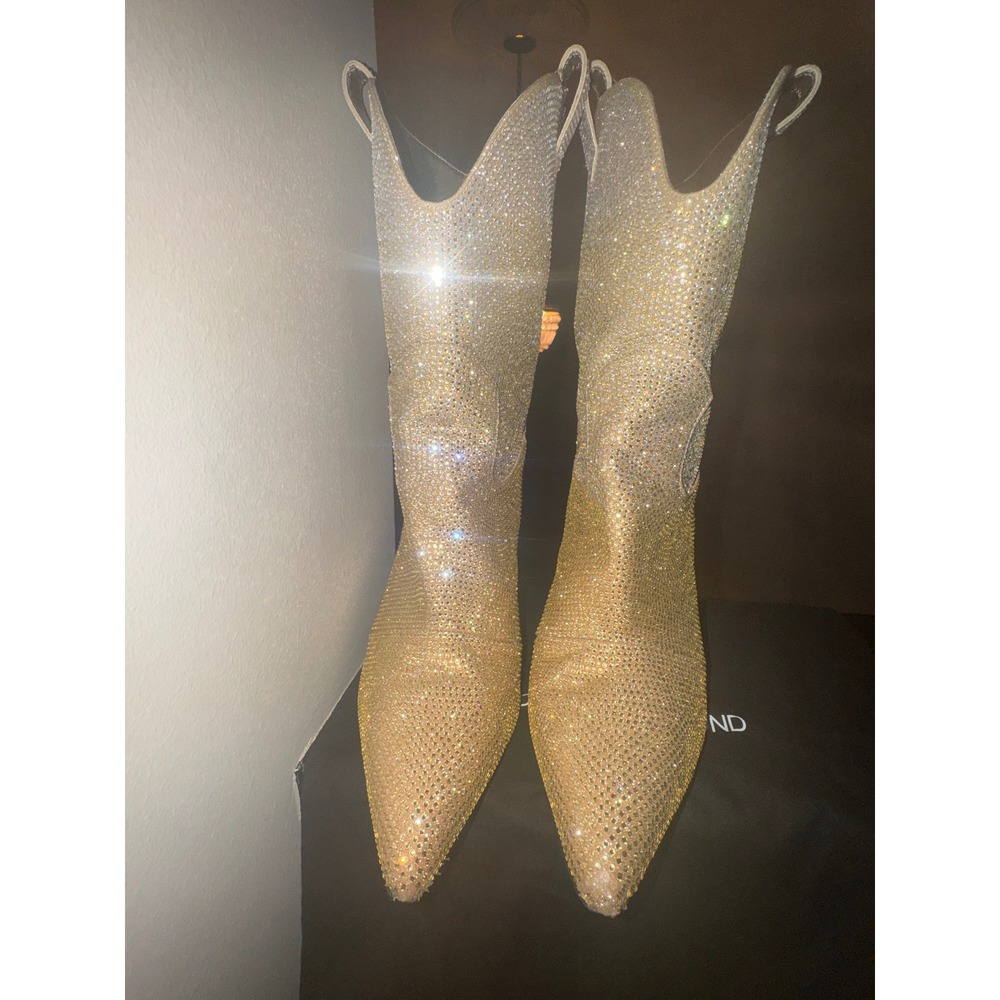 Daniel Diamond Rhinestone Ombre Cowboy Boots Gold Silver Crystal Western 8.5 - Picture 7 of 9